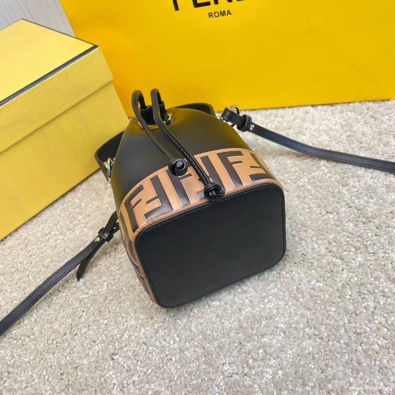 Affordable HOT Tresor Motif Bag Fendi In Mon Calf Brown Mini Black Bucket FF Leather 0718